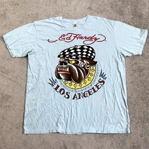 Ed Hardy Christian Audigier Men’s 4XL Bulldog Los Angeles T-Shirt NWT Light Blue